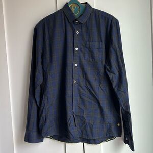 DESCENDANT OF THIEVES BY Dres Ladro Button Down Shirt Dark Blue/Gray Large